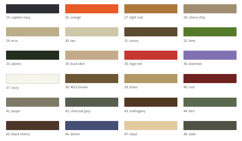Awning Binding Color Options including; slate, ivory, and tan