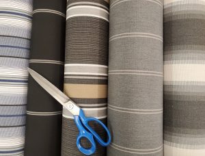 grey, black, and patterned awning fabric samples